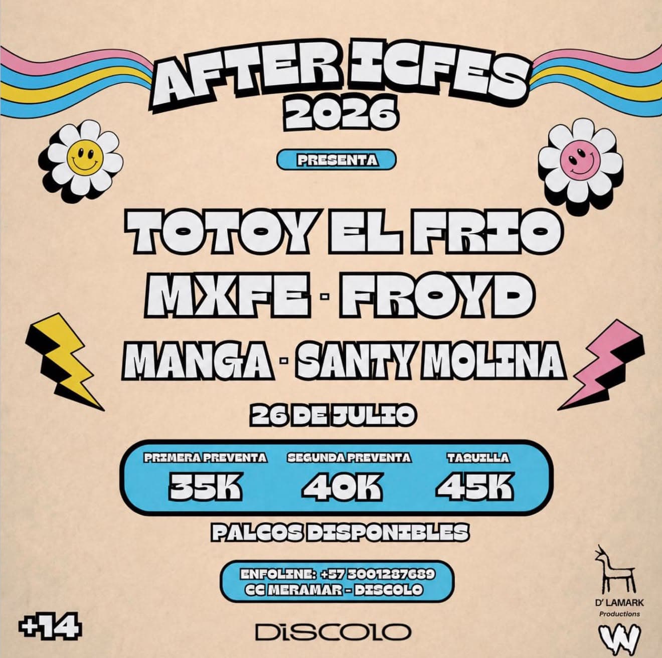 Flyer de After ICFES 2026, domingo 26 de julio en Discolo